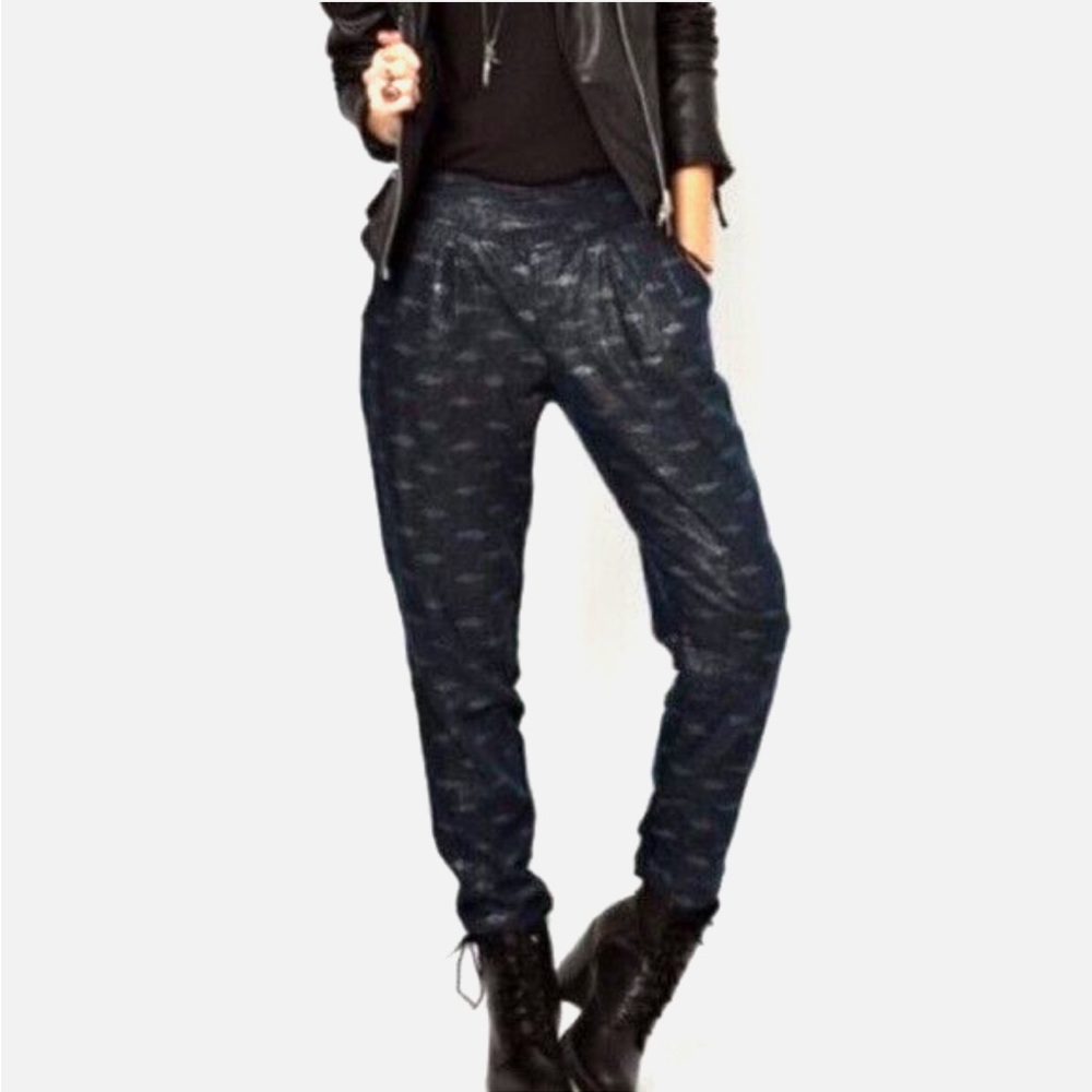 Free People Navy Patterned Trousers